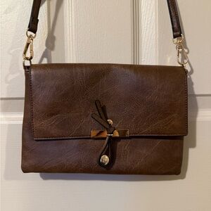 Slim Brown Leather Crossbody Bag with Gold Accents